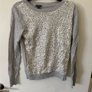 Express Silver Sequin Crew Neck Sweater